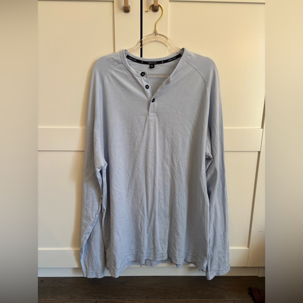 PUBLIC REC Go-To Henley Pima Cotton Long Sleeve Light Blue XL activewear casual